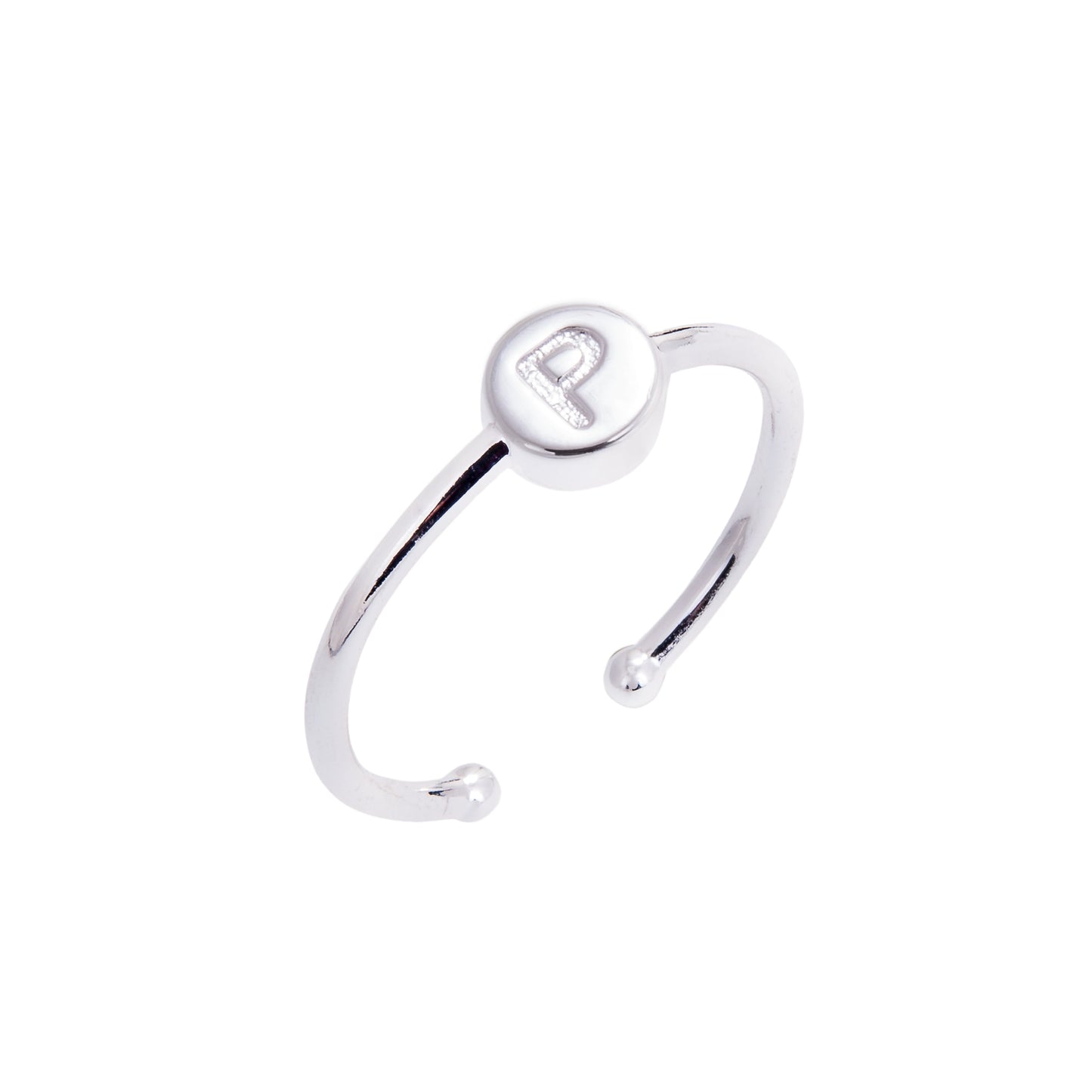 Bagues coulissantes en argent sterling avec lettres de l'alphabet