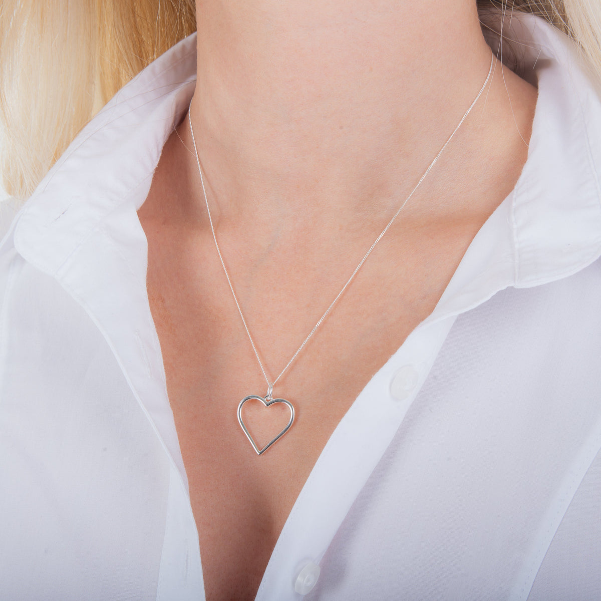 Collier en argent sterling avec grand contour en forme de cœur, 35 à 70 cm