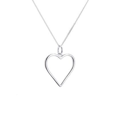 Collier en argent sterling avec grand contour en forme de cœur, 14 à 28 pouces