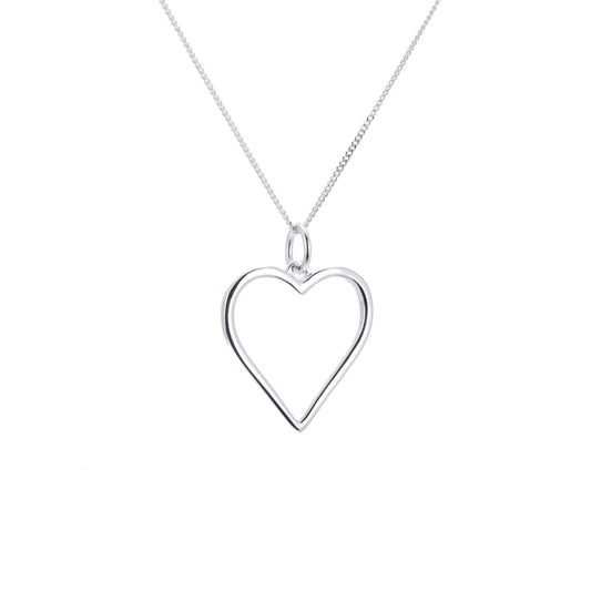 Collier en argent sterling avec grand contour en forme de cœur, 14 à 28 pouces