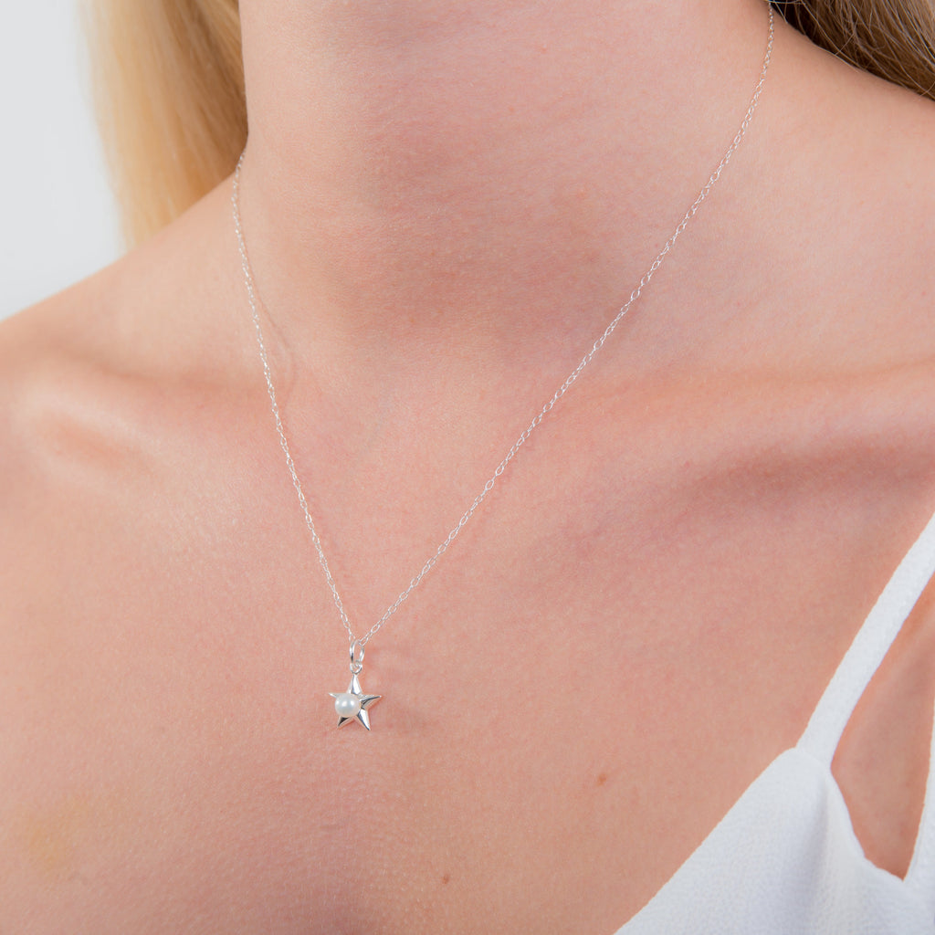 Collier étoile en argent sterling et perles - 35 à 55 cm