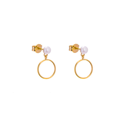 Boucles d'oreilles pendantes en or 9 carats avec petites perles d'eau douce