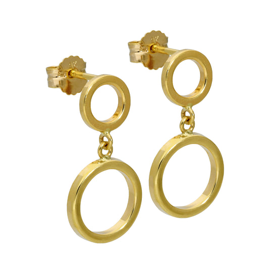 Boucles d'oreilles pendantes à double cercle en or 9 carats