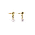 Boucles d'oreilles pendantes en or 9 carats avec petites boules et perles d'eau douce