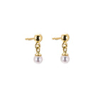 Boucles d'oreilles pendantes en or 9 carats avec petites boules et perles d'eau douce