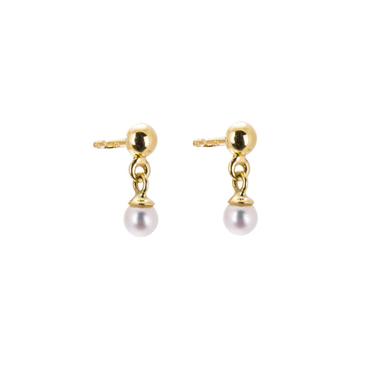 Boucles d'oreilles pendantes en or 9 carats avec petites boules et perles d'eau douce