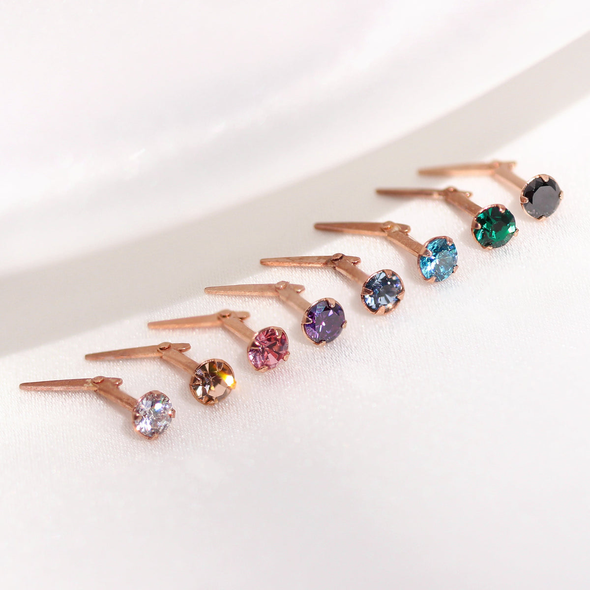 Piercing de nez Andralok en argent sterling plaqué or rose et cristal CZ de 3 mm