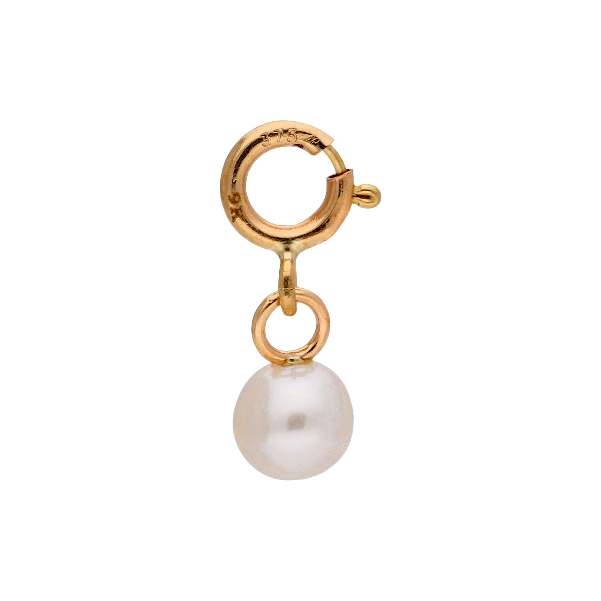 Breloque à clip en or 9 carats avec perle d'eau douce blanche de 4 mm