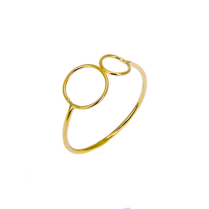 Bague ajustable en or jaune 9 carats avec double cercle ouvert