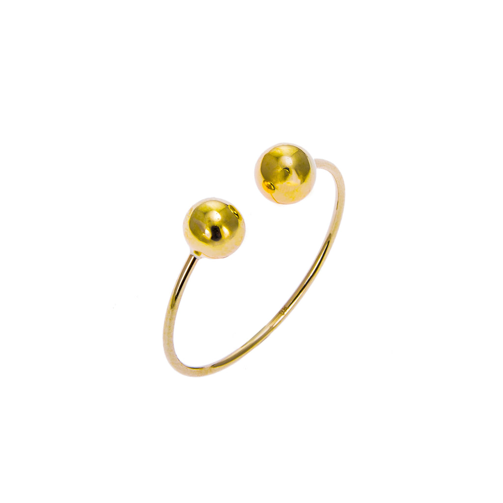 Bague ouverte réglable en or jaune 9 carats avec double boule