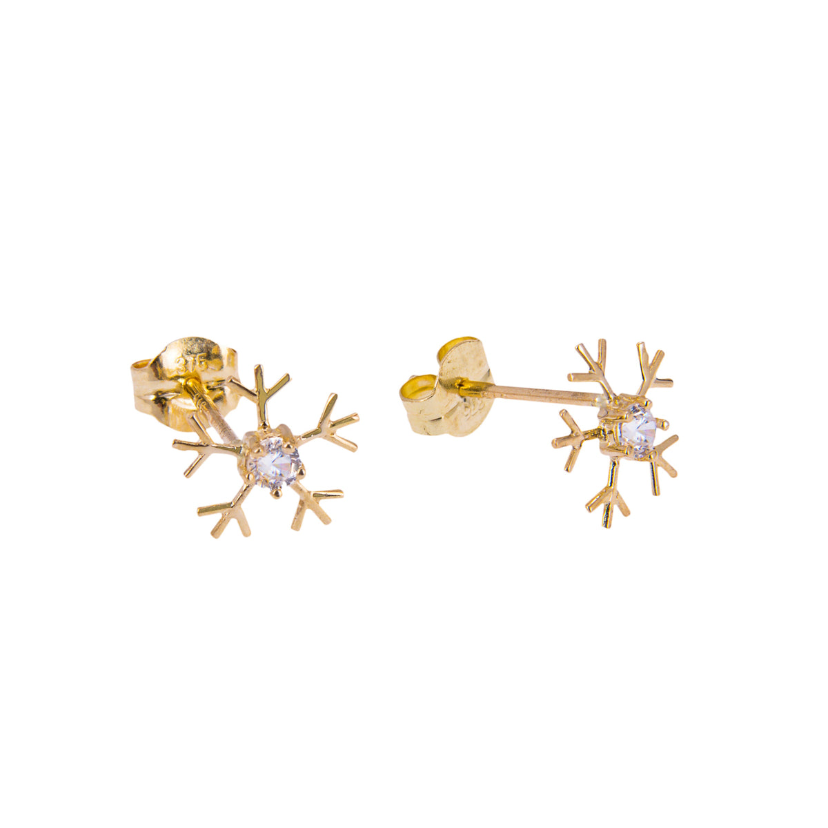 Boucles d'oreilles à tige en or 9 carats avec flocon de neige et zircones cubiques transparents