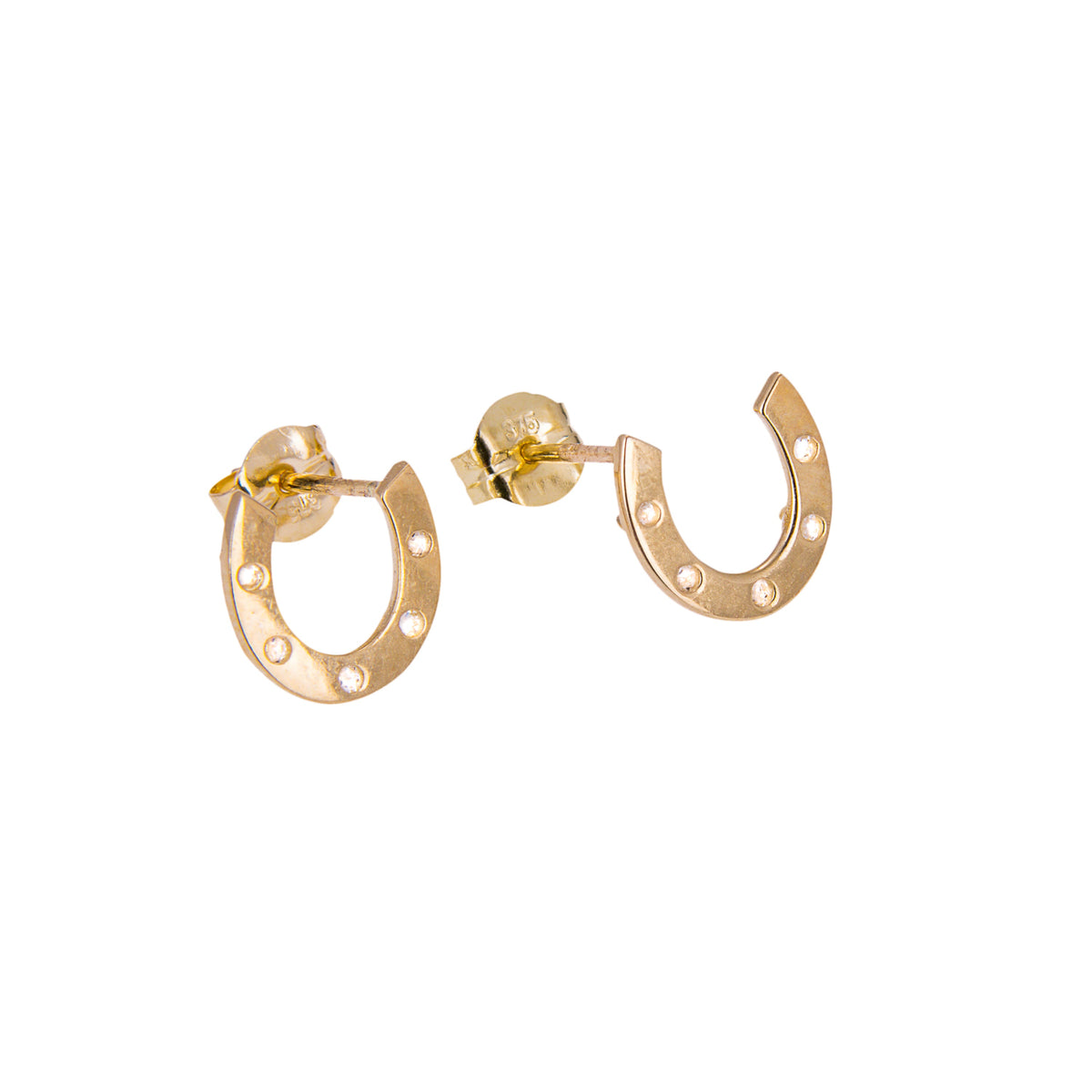Boucles d'oreilles à tige en or 9 carats avec zircones cubiques transparents en forme de fer à cheval