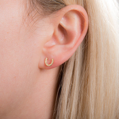 Boucles d'oreilles à tige en or 9 carats avec zircones cubiques transparents en forme de fer à cheval