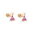 Boucles d'oreilles à tige en or 9 carats avec zircones cubiques rouges et rubis transparents