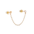Boucles d'oreilles à double chaîne en or 9 carats avec disque rond et zircones cubiques transparents