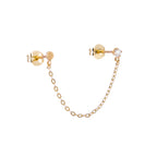 Boucles d'oreilles à double chaîne en or 9 carats avec disque rond et zircones cubiques transparents