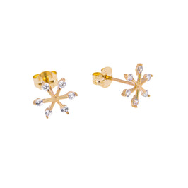 Boucles d'oreilles à tige flocon de neige en or 9 carats et zircones cubiques transparents