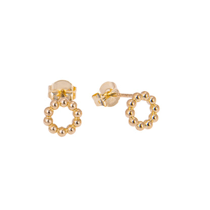 Boucles d'oreilles à tige en or 9 carats avec perles à pompon et cercle ouvert