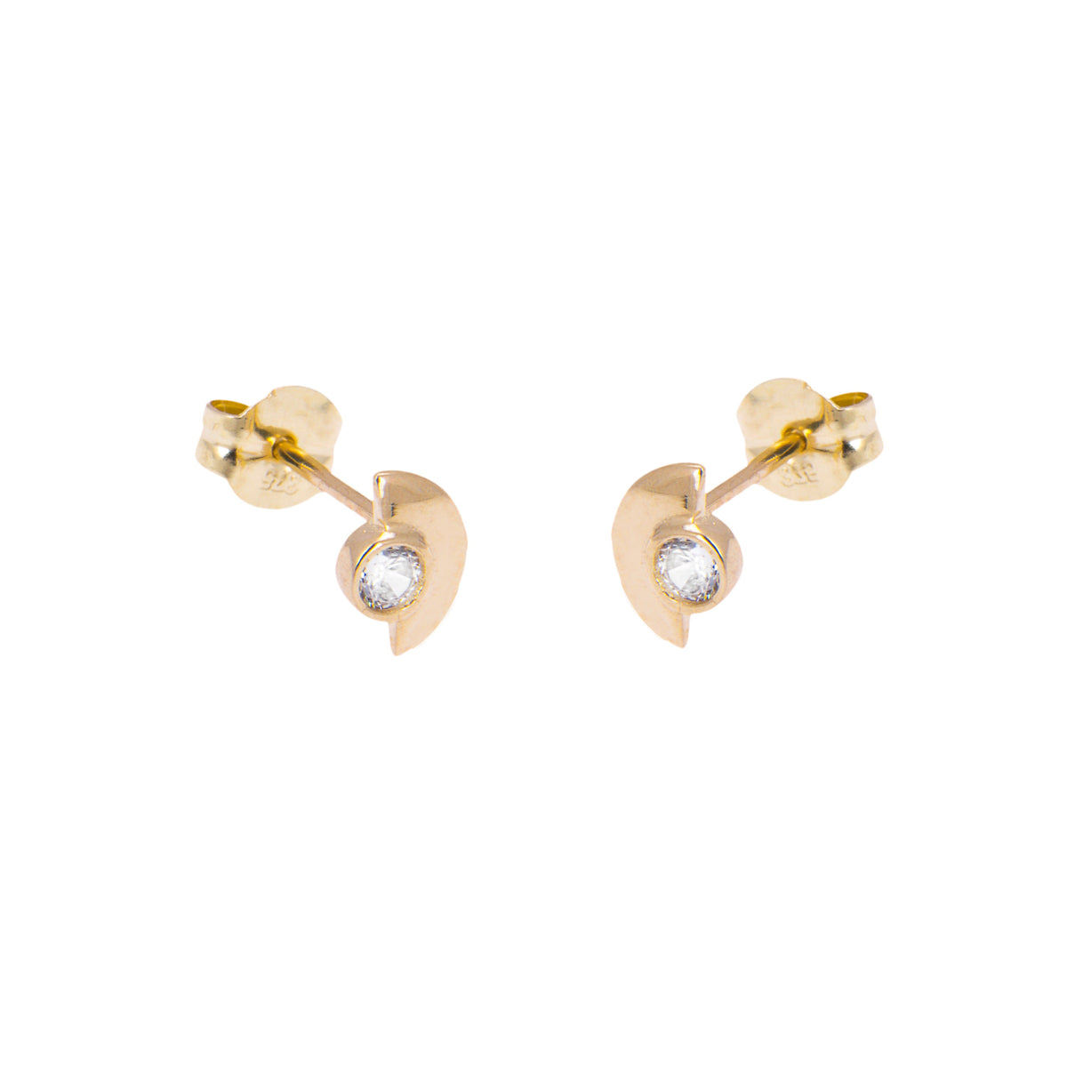 Boucles d'oreilles à tige en or 9 carats avec zircones cubiques transparents et demi-cercles minimalistes