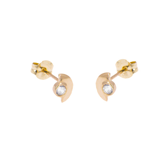 Boucles d'oreilles à tige en or 9 carats avec zircones cubiques transparents et demi-cercles minimalistes