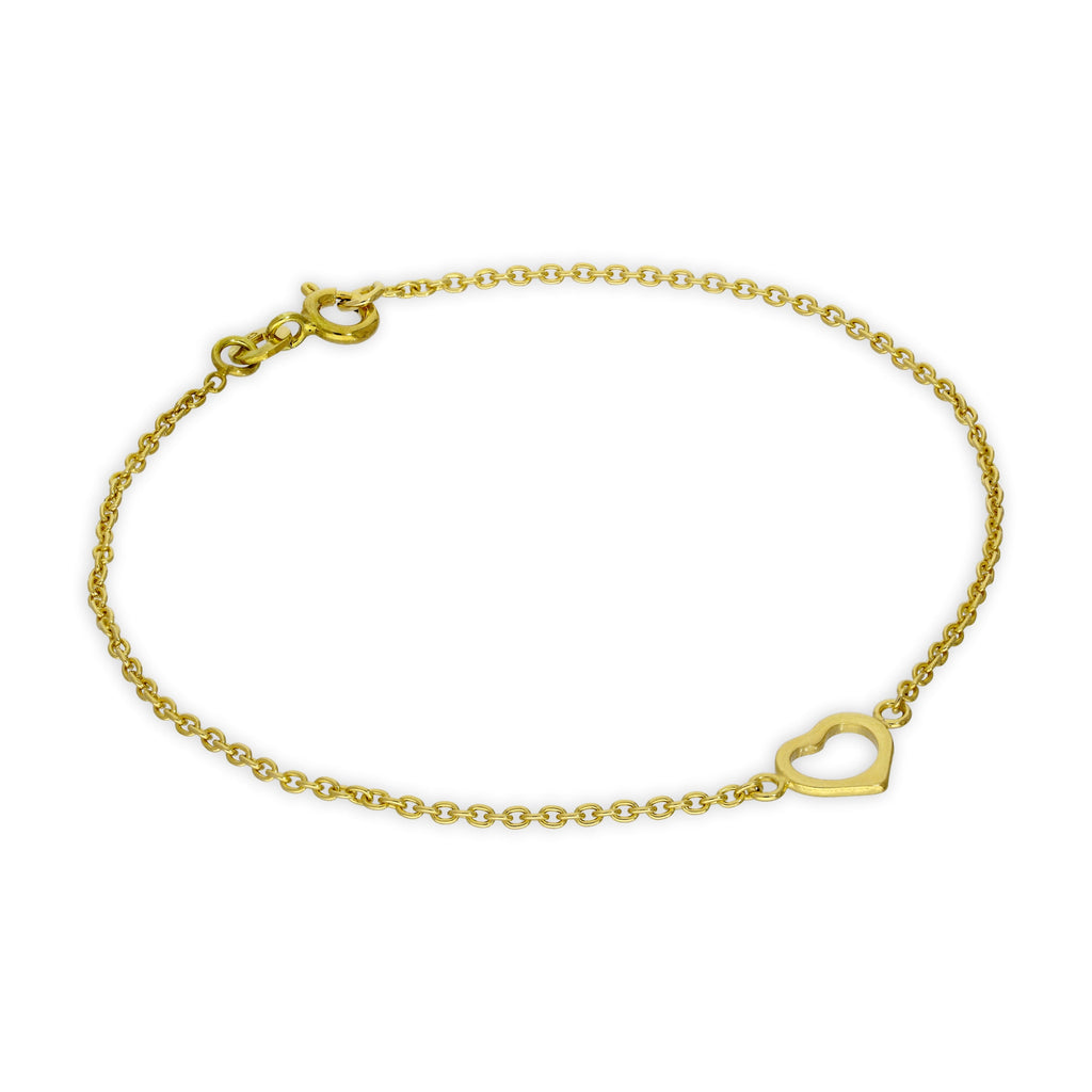 Bracelet chaîne rolo en argent sterling plaqué or avec cœur ouvert