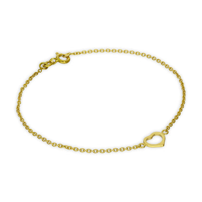 Bracelet chaîne rolo en argent sterling plaqué or avec cœur ouvert