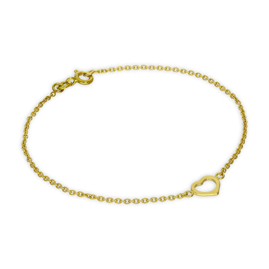 Bracelet chaîne rolo en argent sterling plaqué or avec cœur ouvert