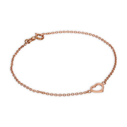 Bracelet chaîne rolo en argent sterling plaqué or rose avec cœur ouvert