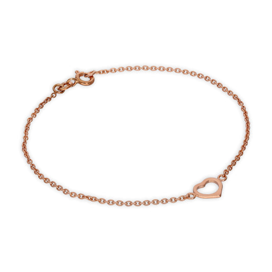 Bracelet chaîne rolo en argent sterling plaqué or rose avec cœur ouvert