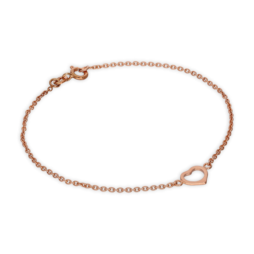 Bracelet chaîne rolo en argent sterling plaqué or rose avec cœur ouvert