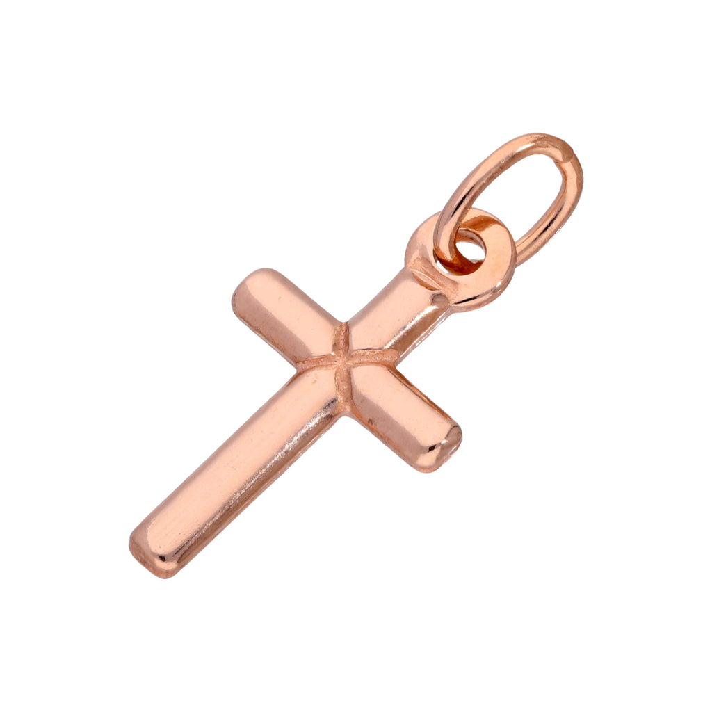 Petite breloque croix unie en argent sterling plaqué or rose