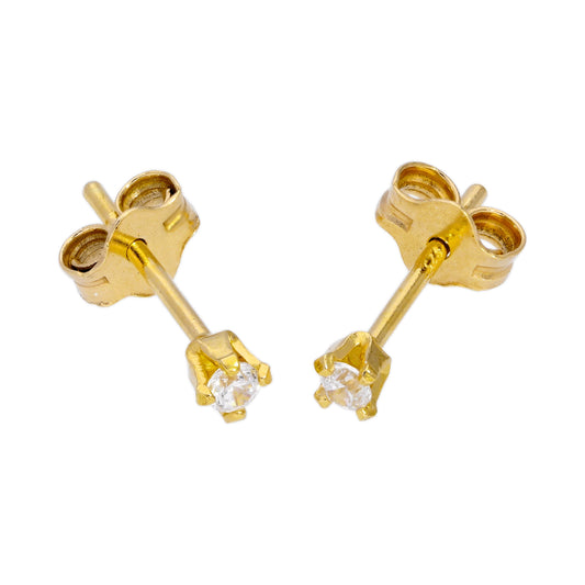 Boucles d'oreilles à tige en argent sterling plaqué or et cristal CZ rond transparent de 2 mm