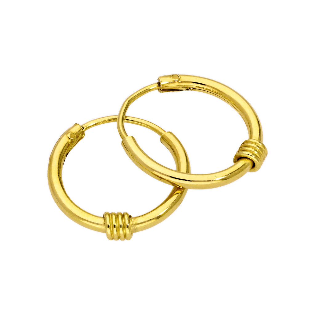 Boucles d'oreilles créoles dormeuses en argent sterling plaqué or de 13 mm avec spirale métallique