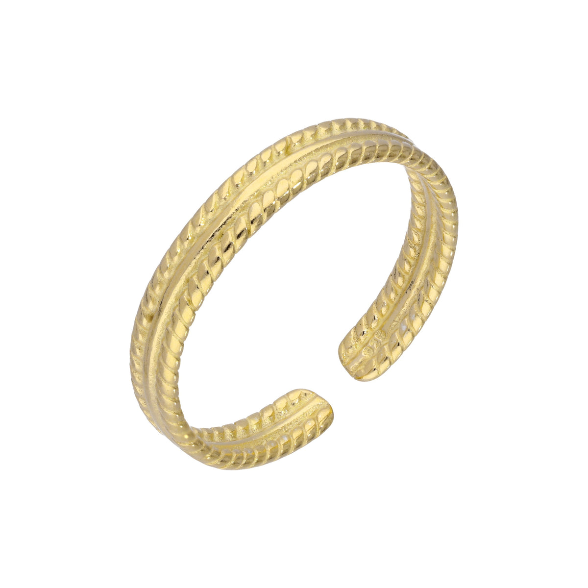 Bague d'orteil réglable en argent sterling plaqué or et nervurée