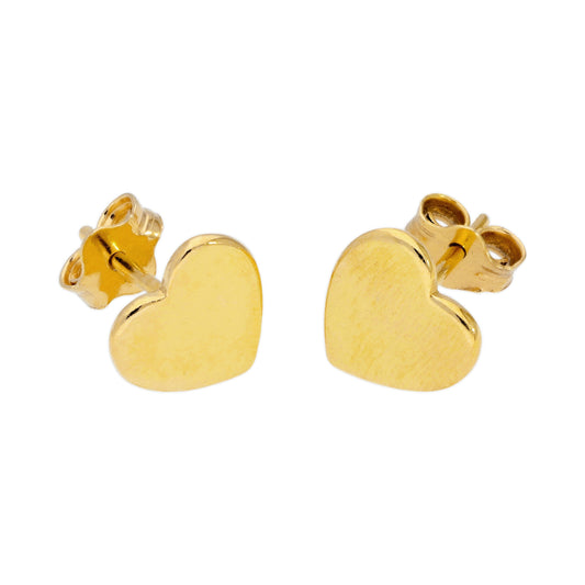 Boucles d'oreilles à tige en forme de cœur en argent sterling plaqué or plat