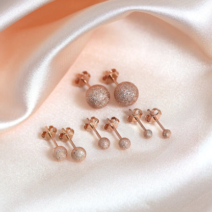 Boucles d'oreilles à tige en argent sterling givré plaqué or rose 3-8 mm