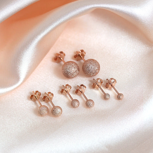 Boucles d'oreilles à tige en argent sterling givré plaqué or rose 3-8 mm