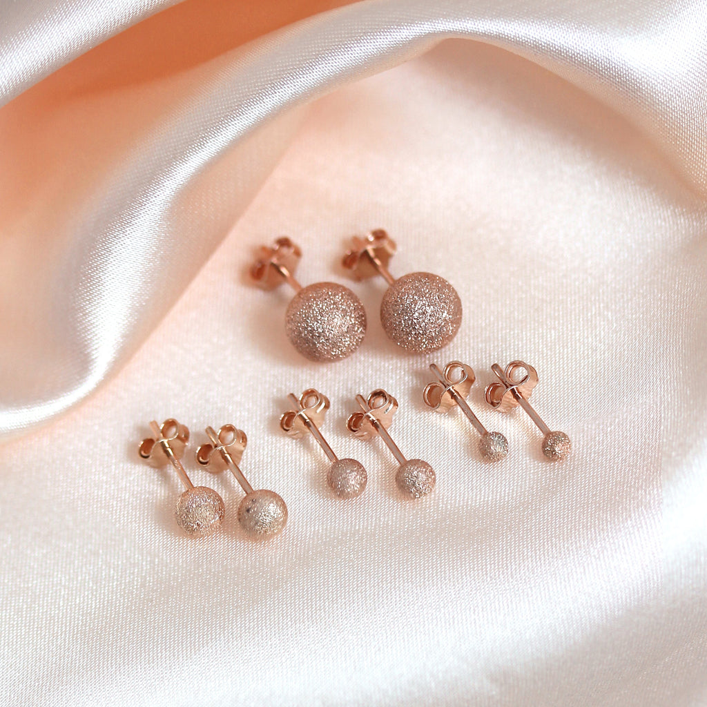 Boucles d'oreilles à tige en argent sterling givré plaqué or rose 3-8 mm