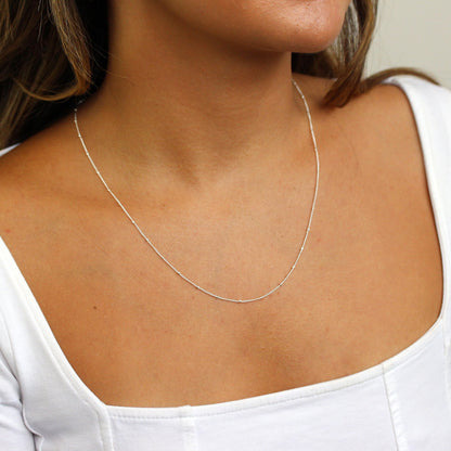 Chaîne gourmette en argent sterling à pompon taille diamant de 12 à 24 pouces