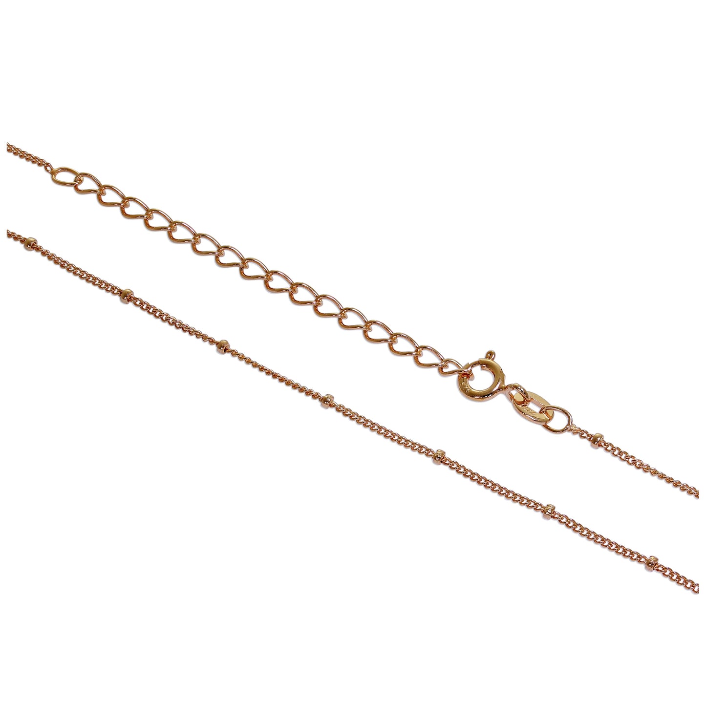 Chaîne à pompon en argent sterling plaqué or rose de 30 à 61 cm