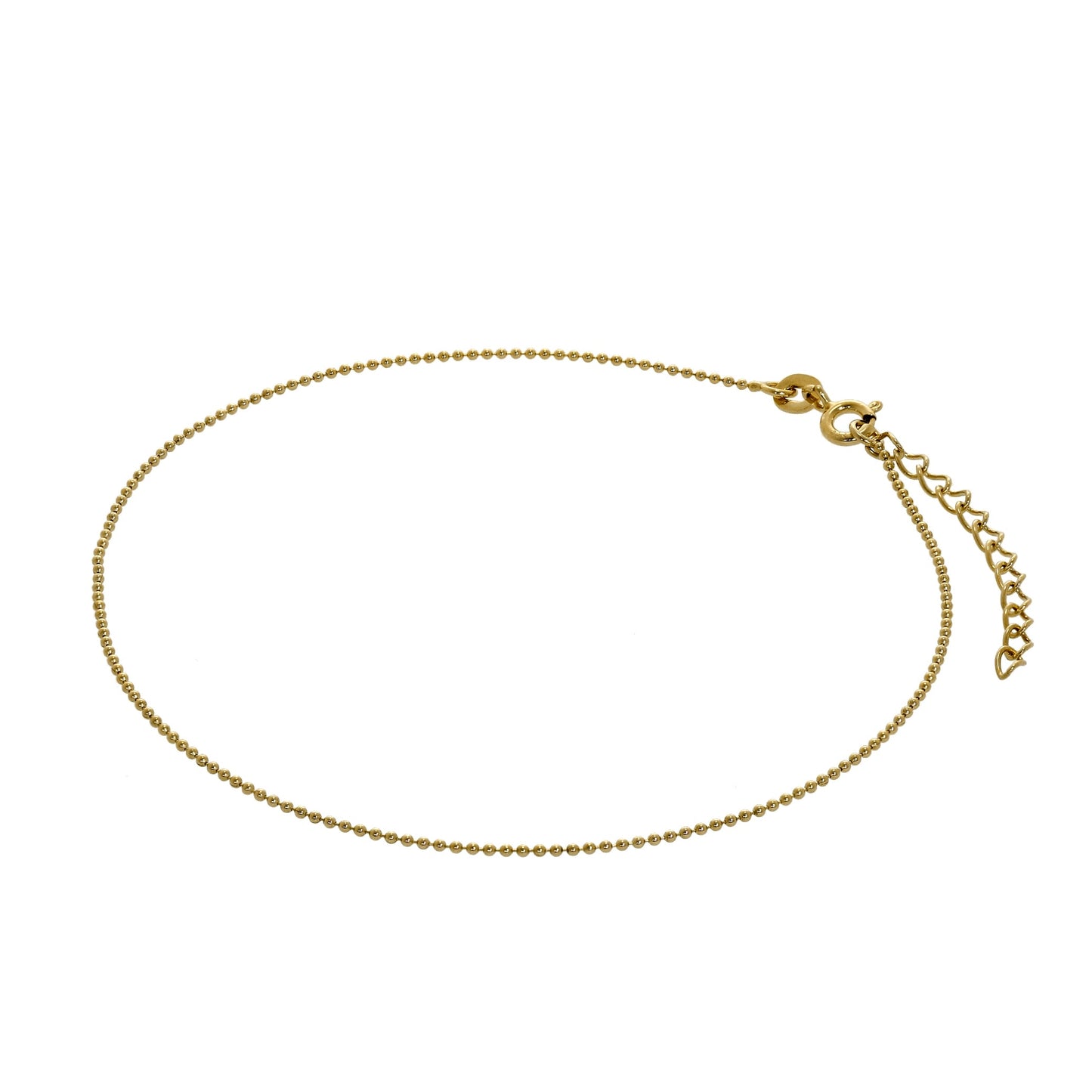 Bracelet de cheville en argent sterling plaqué or avec perles de 1 mm, 9 + 1,5 pouces
