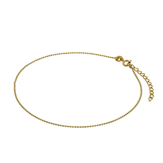 Bracelet de cheville en argent sterling plaqué or avec perles de 1 mm, 9 + 1,5 pouces