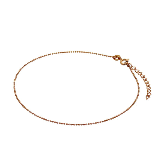 Bracelet de cheville en argent sterling plaqué or rose avec perles de 1 mm, 9 + 1,5 pouces