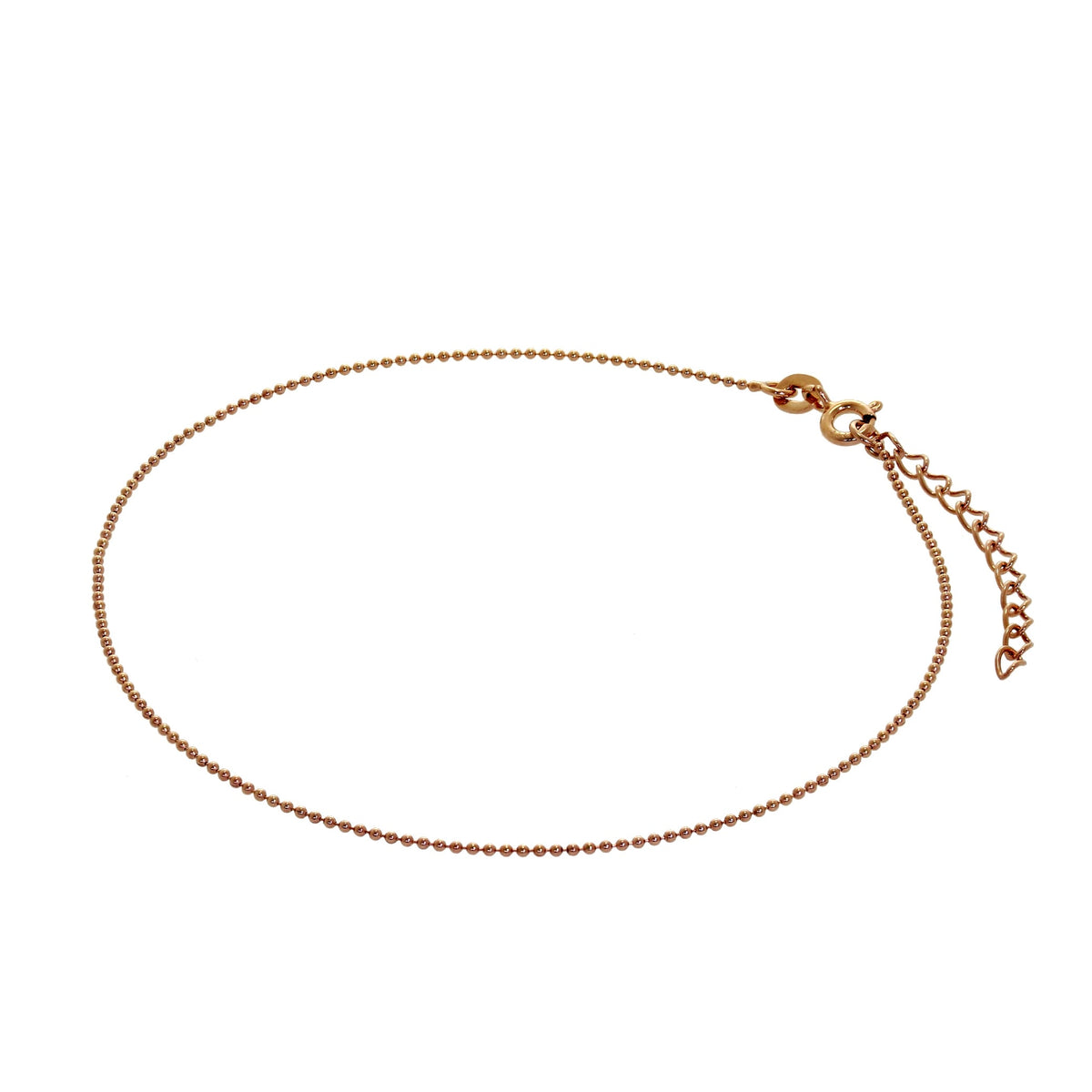 Bracelet de cheville en argent sterling plaqué or rose avec perles de 1 mm, 23 cm + 4 cm