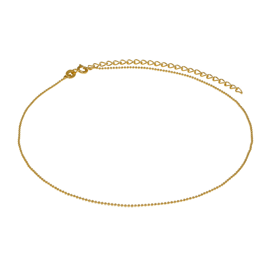 Collier ras du cou en argent sterling plaqué or avec perles de 1 mm, 30,5 cm et 7,6 cm