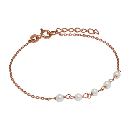 Bracelet fin en argent sterling plaqué or rose avec perles de 3,5 mm
