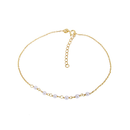 Bracelet de cheville en argent sterling plaqué or et perles martelées 9 + 1,5 pouces