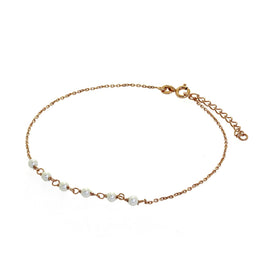 Bracelet de cheville en argent sterling plaqué or rose et perles 23 cm + 4 cm