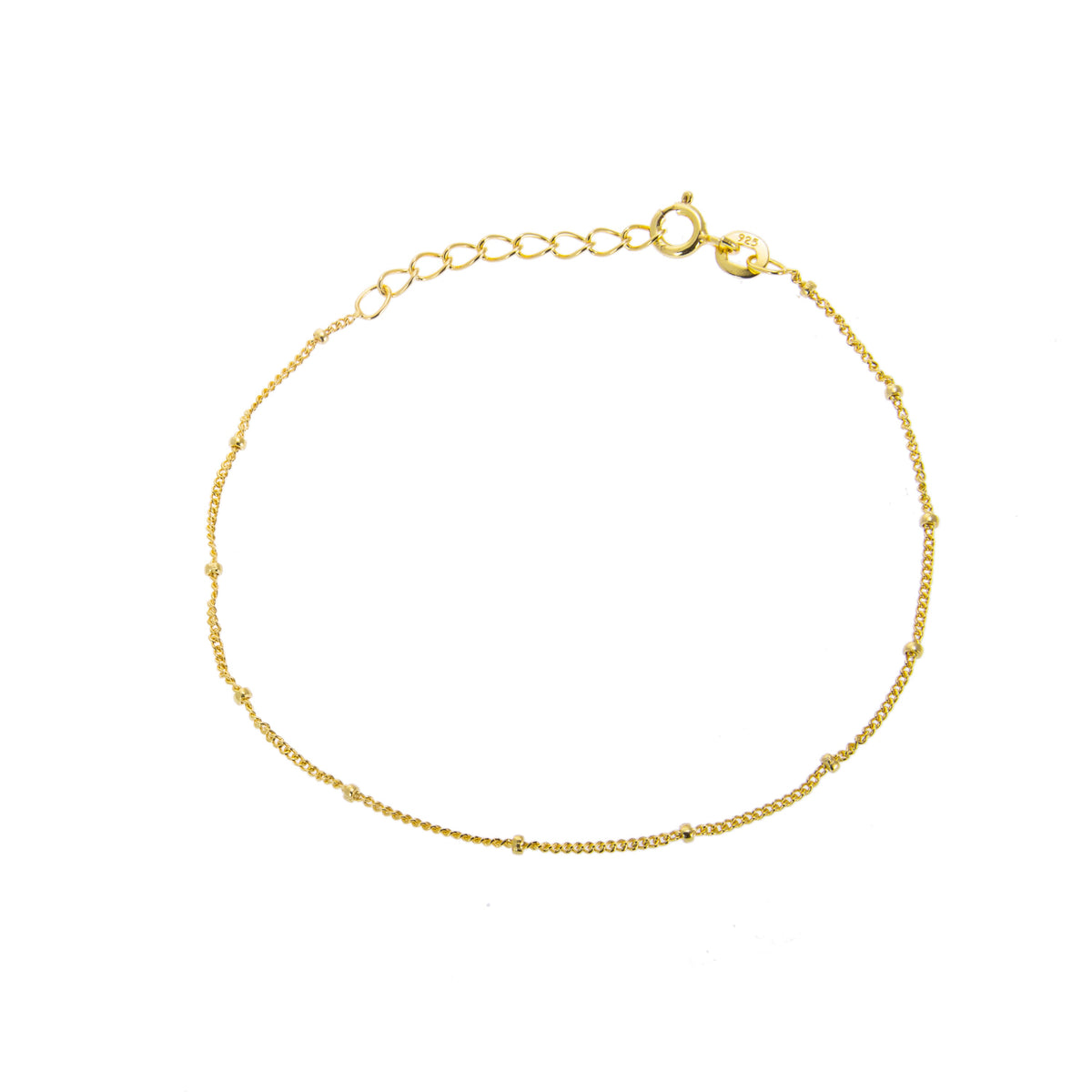 Bracelet gourmette en argent sterling plaqué or avec perles taillées en diamant