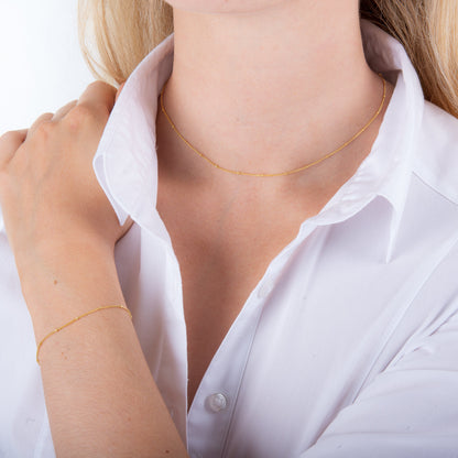 Bracelet gourmette en argent sterling plaqué or avec perles taillées en diamant